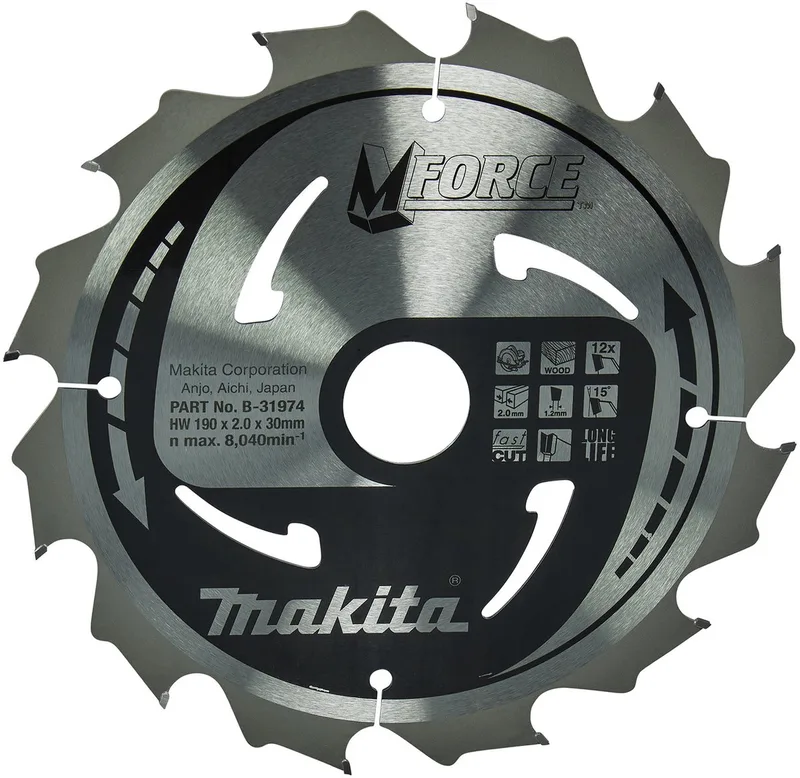 190 x 30 mm 12-tands Cirkelzaagblad Hout | Mforce - B-31974 de Makita – image du produit