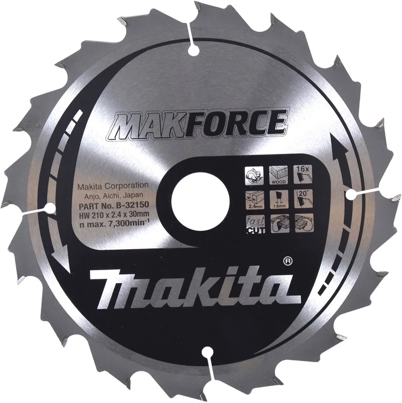 210 x 30 mm 16-tands Cirkelzaagblad Hout | Makforce - B-32150 de Makita – image du produit
