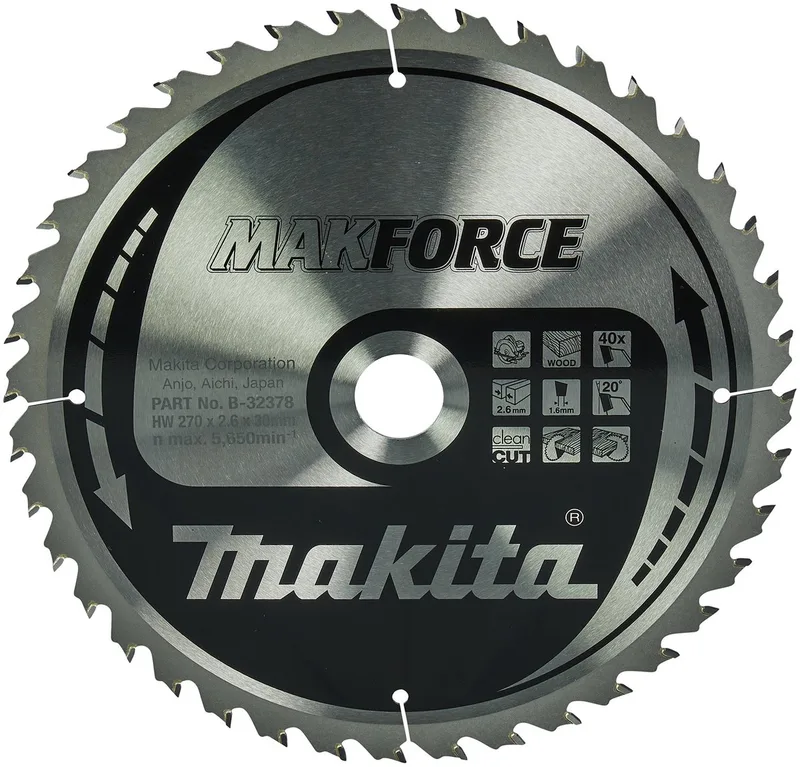 270 x 30 mm 40-tands Cirkelzaagblad Hout | Makforce - B-32378 de Makita – image du produit