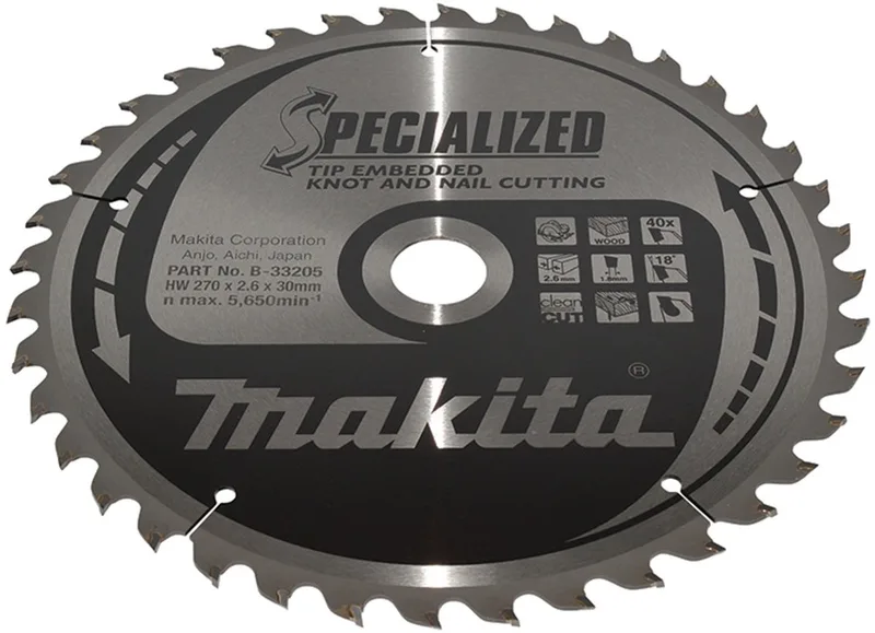 270 x 30 mm 40-tands Cirkelzaagblad Hout (noest/spijker) | Embedded Tip - B-33205 von Makita – Produktbild
