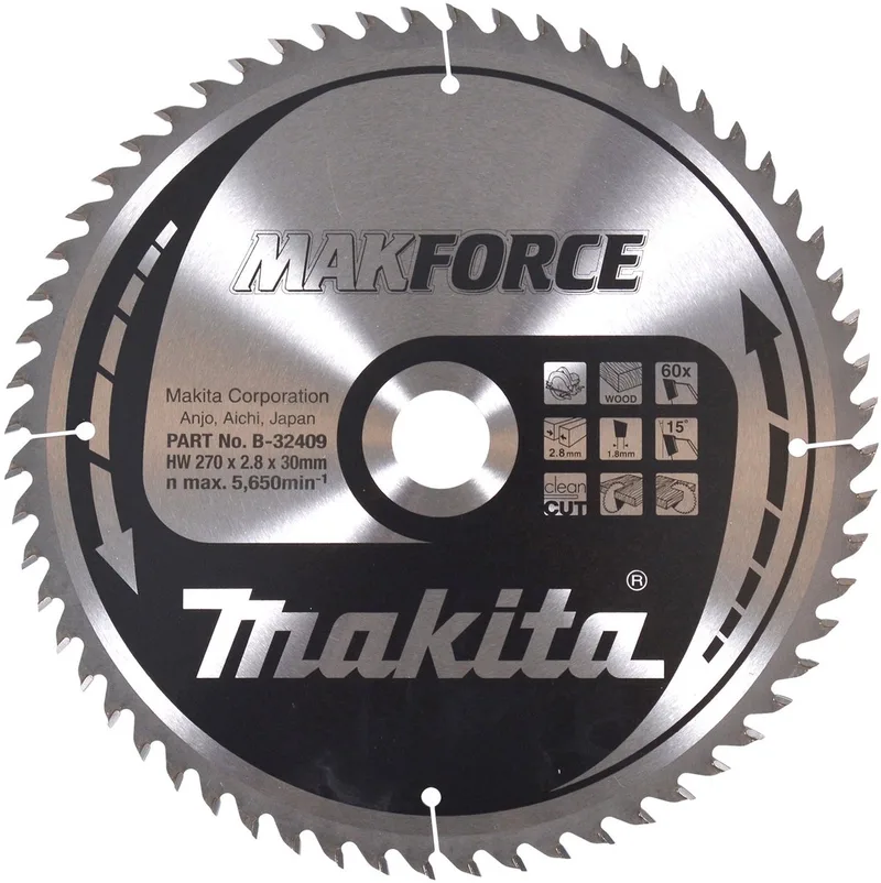 270 x 30 mm 60-tands Cirkelzaagblad Hout | Makforce - B-32409 by Makita – product image