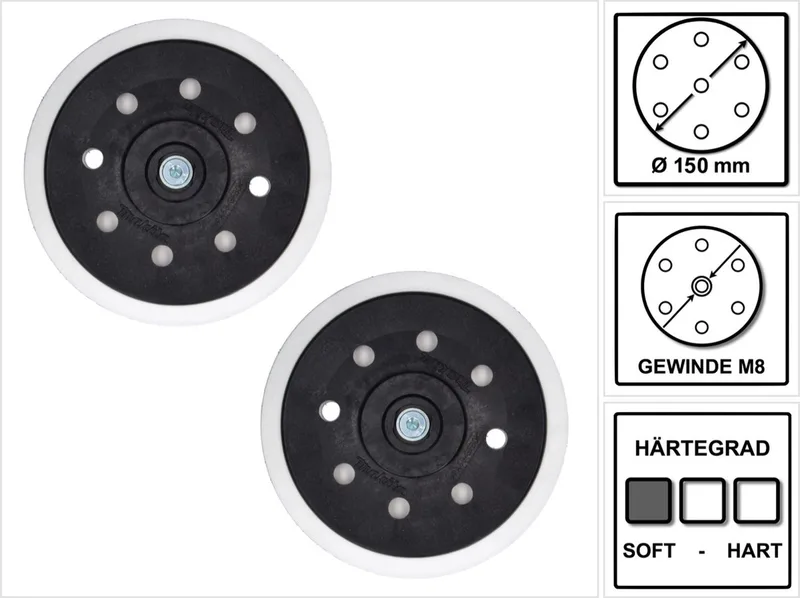 2x Makita schuurschijf zacht voor excentrische schuurmachine / schuurmachine 150 mm M8 ( 196684-1 ) von Makita – Produktbild