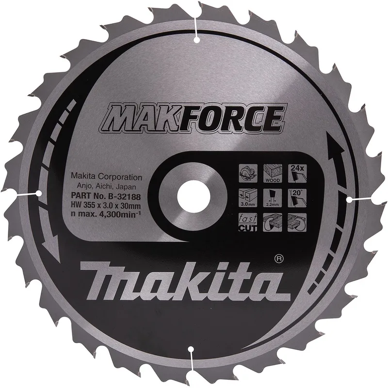 355 x 30 mm 24-tands Cirkelzaagblad Hout | Makforce - B-32188 de Makita – image du produit
