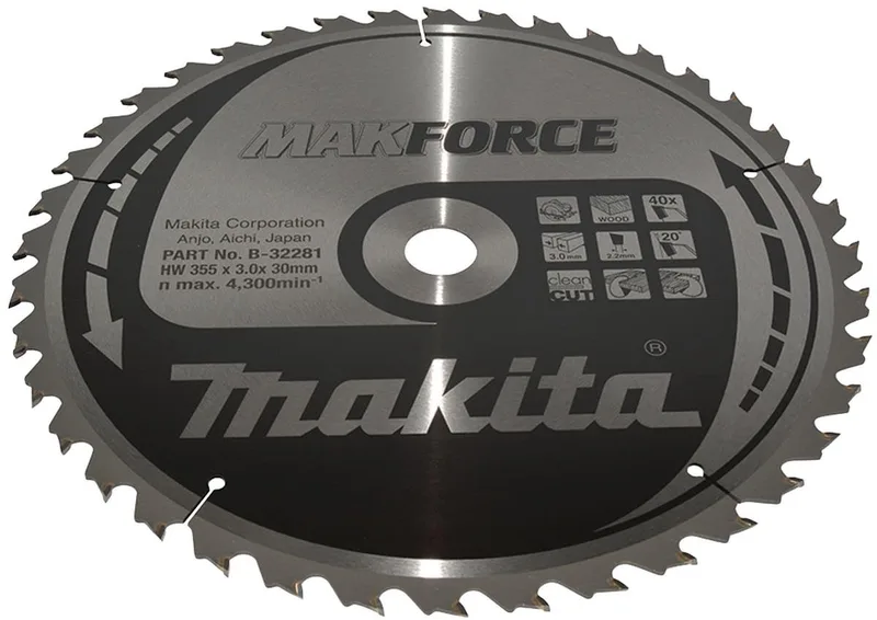 355 x 30 mm 40-tands Cirkelzaagblad Hout | Makforce - B-32281 von Makita – Produktbild