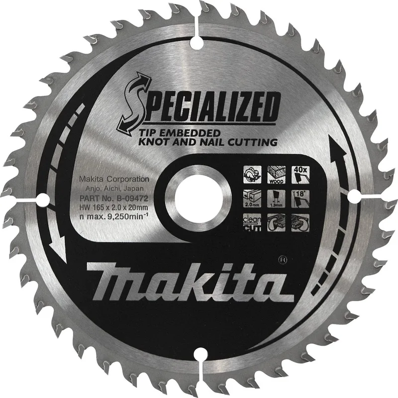 355 x 30 mm 40-tands Cirkelzaagblad Hout (noest/spijker) | Embedded Tip - B-09466 de Makita – image du produit