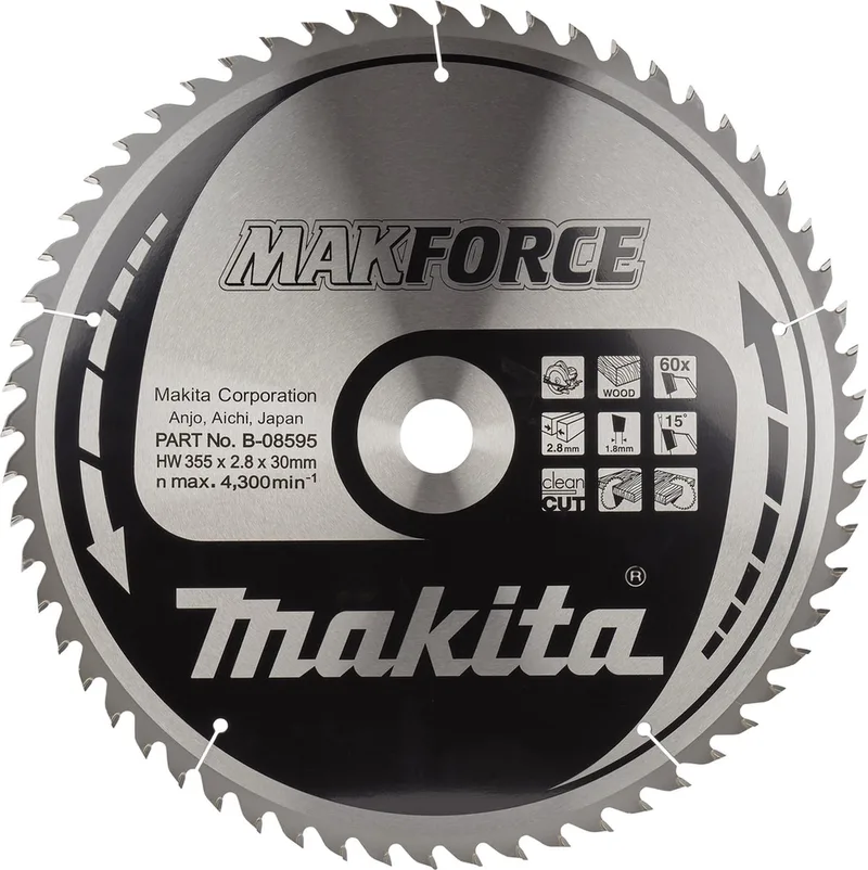 355 x 30 mm 60-tands Cirkelzaagblad Hout | Makforce - B-08595 de Makita – image du produit