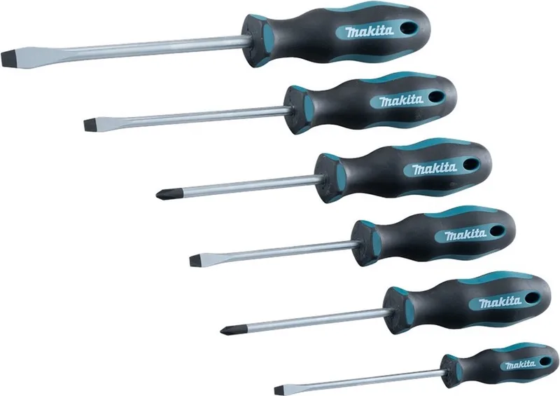 6-delig SL4 Schroevendraaierset / SL5,5 / SL6,5 / SL8 / PH1 / PH2 - E-10506 de Makita, Blauw zwart – image du produit