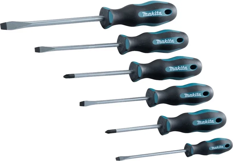 6-delig SL4 Schroevendraaierset / SL5,5 / SL6,5 / SL8 / PZ1 / PZ2 - E-10512 fra Makita, Sort, Grøn – produktbillede