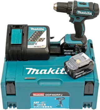 Tournevis électrique Ddf482rfj 18v+2 Bl1830b de Makita, Bleu – image du produit 1 sur 5