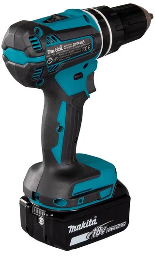 Akku-Schlagbohrschrauber DHP485RTJ, max. 1900 U/min, mit 2 Akkus 18 V/5 Ah und Ladegerät, inkl. Aufbewahrungskoffer von Makita, Blau, Schwarz – Produktbild 5 von 5