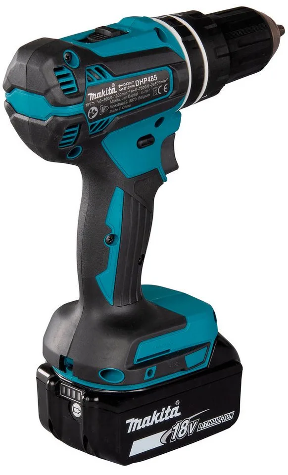 Akku-Schlagbohrschrauber DHP485RTJ, max. 1900 U/min, mit 2 Akkus 18 V/5 Ah und Ladegerät, inkl. Aufbewahrungskoffer von Makita, Blau, Schwarz – Produktbild 5 von 5