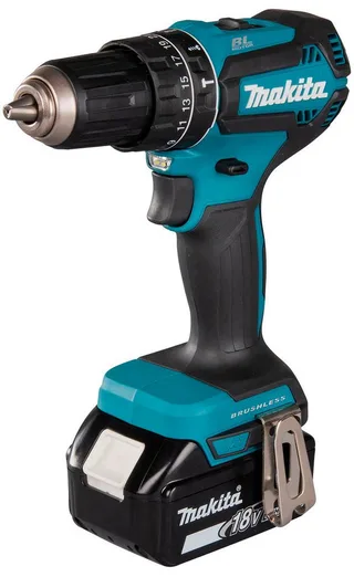 Akku-Schlagbohrschrauber DHP485RTJ, max. 1900 U/min, mit 2 Akkus 18 V/5 Ah und Ladegerät, inkl. Aufbewahrungskoffer von Makita, Blau, Schwarz – Produktbild 3 von 5