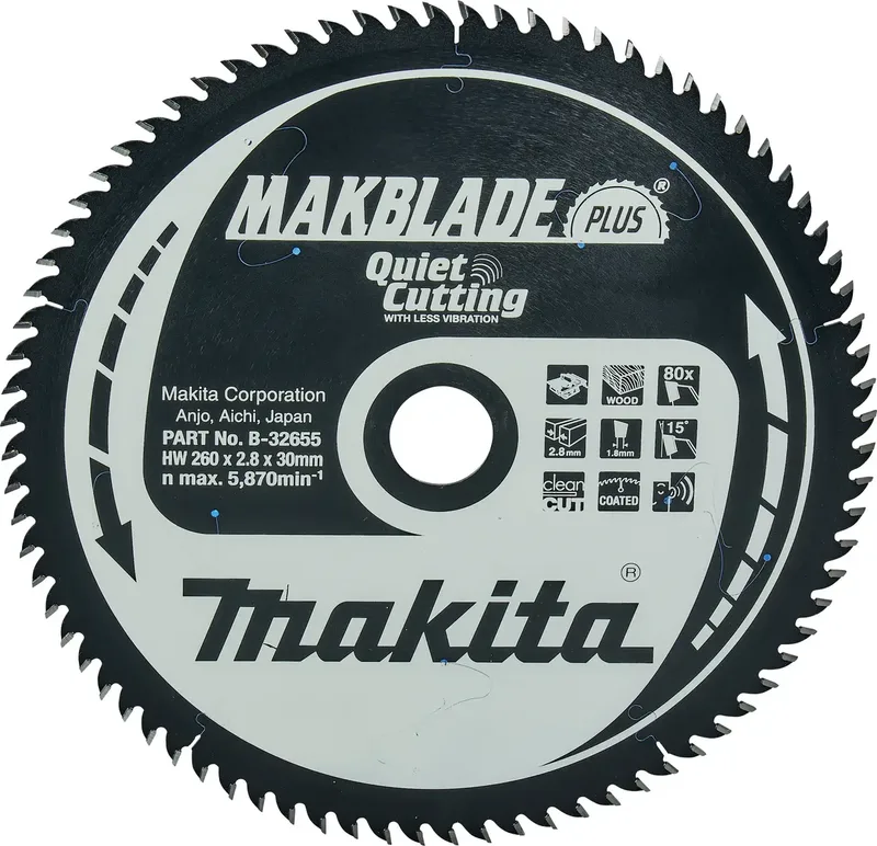 B-32655 MAKBLADE+ B-32655 Lame de scie circulaire 260 x 30 x 2.8 mm 1 pc(s) de Makita – image du produit