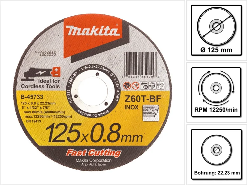 B-45733 Doorslijpschijf - 125 x 22,23 x 0,8mm - RVS - inox von Makita – Produktbild