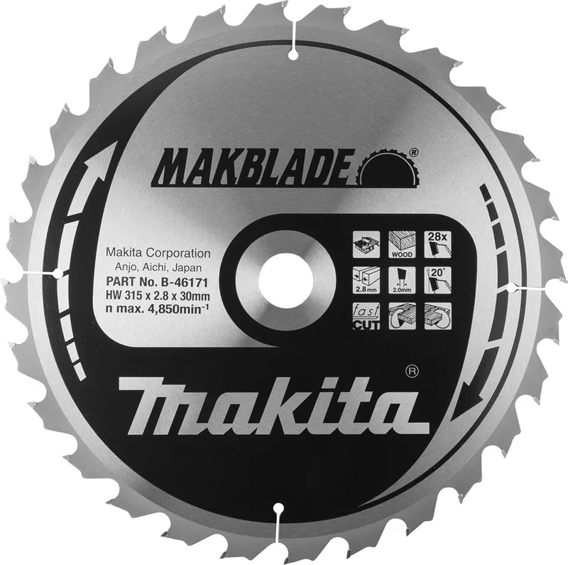 B-46187 MakBlade Cirkelzaagblad - 315 x 30 x 48T - Hout de Makita – image du produit