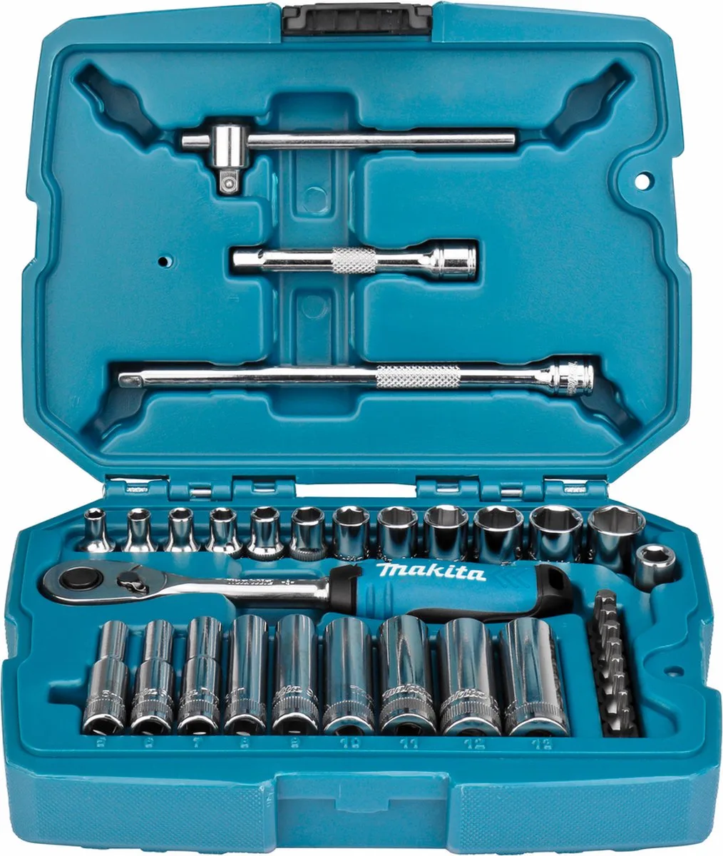 B-65567 Doppenset 1/4 VK 34-delig van Makita, Blauw – productafbeelding