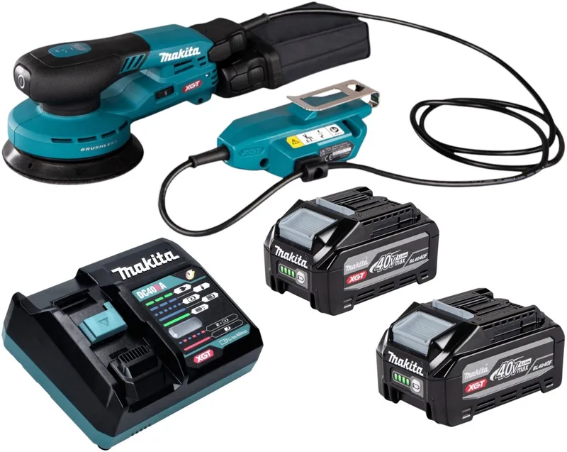 BO 001 CGU201 accu-excentrische schuurmachine 40 V max. 125 mm 5,0 mm slaglengte borstelloos + 2x accu 4,0 Ah + oplader van Makita – productafbeelding