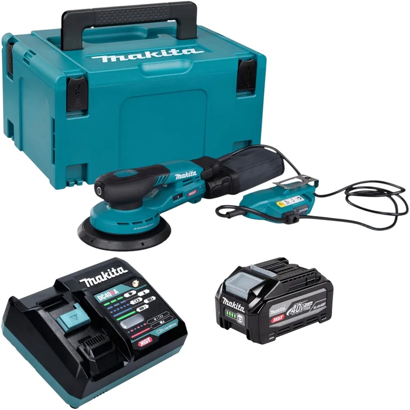 BO 002 CGU101 accu-excentrische schuurmachine 40 V max. 150 mm 5,0 mm slag Brushless + 1x accu 4,0 Ah + oplader + Makpac von Makita – Produktbild