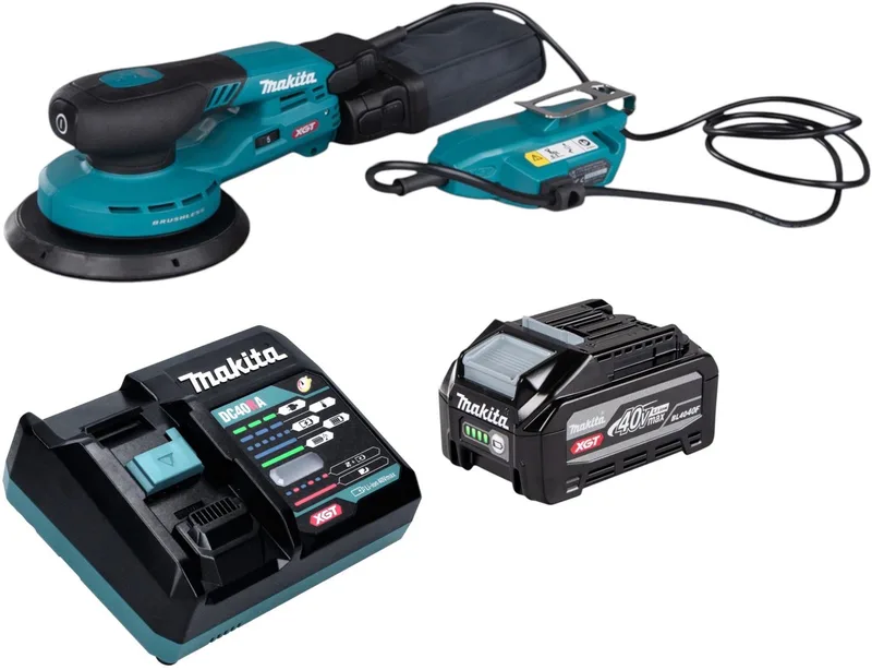 BO 002 CGU101 accu-excentrische schuurmachine 40 V max. 150 mm 5,0 mm slag Brushless + 1x accu 4,0 Ah + oplader von Makita – Produktbild