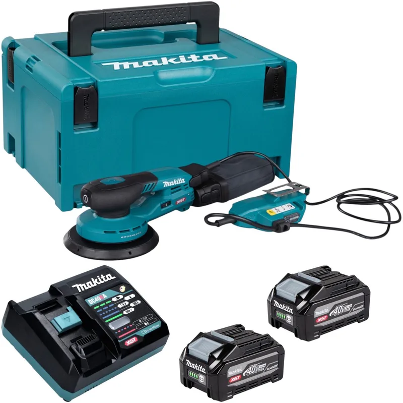 BO 002 CGU201 accu-excentrische schuurmachine 40 V max. 150 mm 5,0 mm slaglengte borstelloos + 2x accu 4,0 Ah + oplader + Makpac de Makita – image du produit