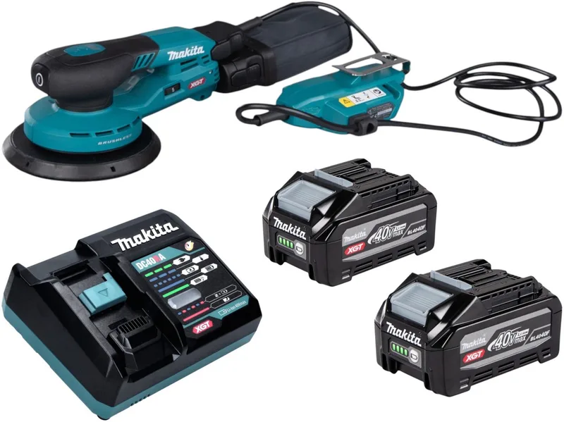 BO 002 CGU201 accu-excentrische schuurmachine 40 V max. 150 mm 5,0 mm slag Brushless + 2x accu 4,0 Ah + oplader de Makita – image du produit