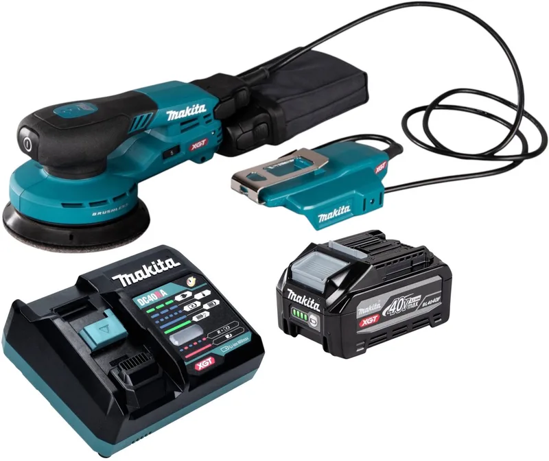 BO 003 CGU101 accu-excentrische schuurmachine 40 V max. 125 mm 3,0 mm slag Brushless + 1x accu 4,0 Ah + oplader von Makita – Produktbild
