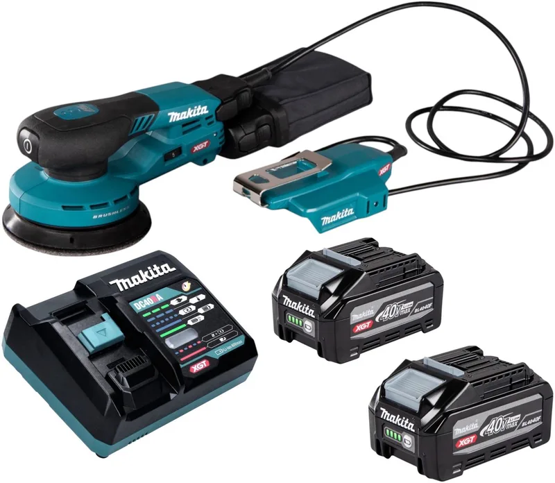 BO 003 CGU201 accu-excentrische schuurmachine 40 V max. 125 mm 3,0 mm slaglengte borstelloos + 2x accu 4,0 Ah + oplader de Makita – image du produit