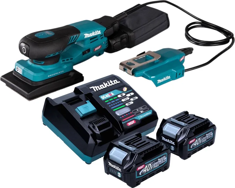 BO 005 CGD201 Accuschuurmachine 40 V max. 80 x 130 mm 3,0 mm slag Borstelloos + 2x accu 2,5 Ah + lader fra Makita – produktbillede
