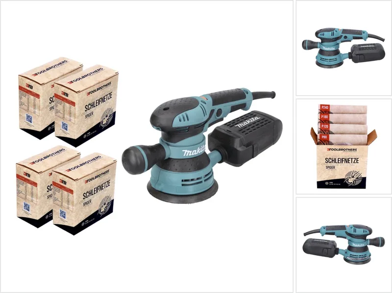 BO 5041 excentrische schuurmachine / slijpmachine 300 W 125 mm + 4x Toolbrothers SPIDER netwerkslijpmiddelen set de Makita – image du produit