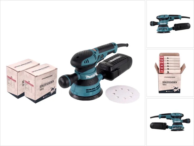 BO 5041 excentrische schuurmachine / slijpmachine 300 W 125 mm + 2x Toolbrothers TURTLE schuurset von Makita – Produktbild