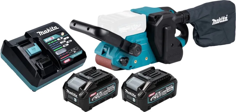 BS 001 GM201 Snoerloze bandschuurmachine 40 V max. 76 x 533 mm Borstelloos + 2x accu 4.0 Ah + lader von Makita – Produktbild