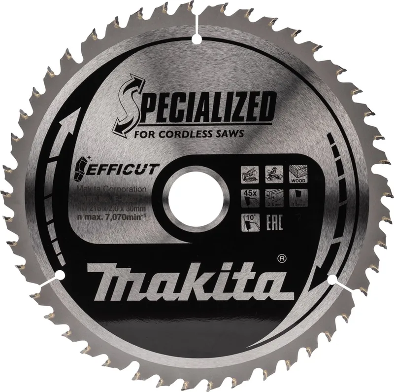 Cirkelzaagblad voor Hout | Efficut | Ø 216mm Asgat 30mm 45T - E-06971 van Makita – productafbeelding