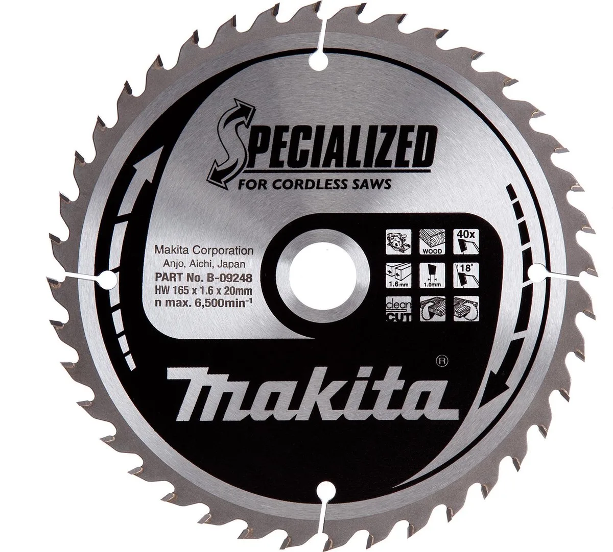 Cirkelzaagblad voor Hout | Specialized | Ø 165mm Asgat 20mm 40T - B-09248 de Makita – image du produit