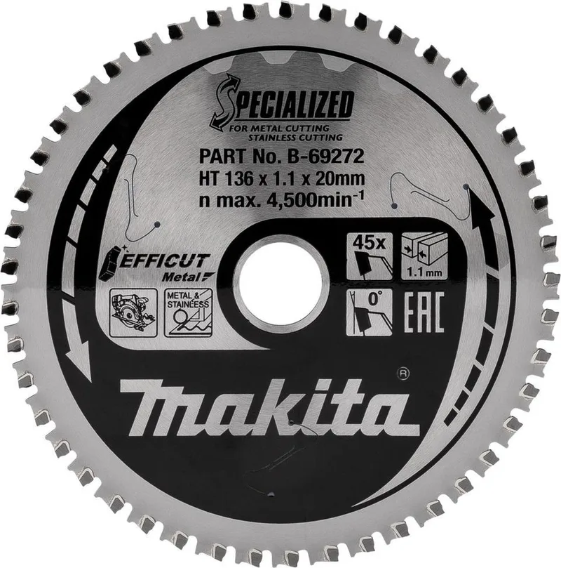 Cirkelzaagblad voor RVS/Staal | Efficut | Ø 136mm Asgat 20mm 45T - B-69272 de Makita – image du produit