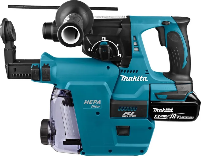 combihamer - DHR242RTJW - 18 V - SDS-Plus - incl. 2 x 5,0 Ah accu en snellader - in Mbox - met stofafzuiging von Makita – Produktbild