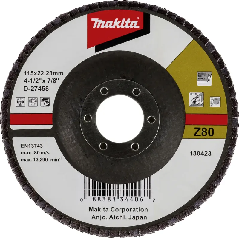 D-27458 Fächerschleifscheibe Durchmesser 115 mm Körnung (num)=80 1 St. de Makita – image du produit