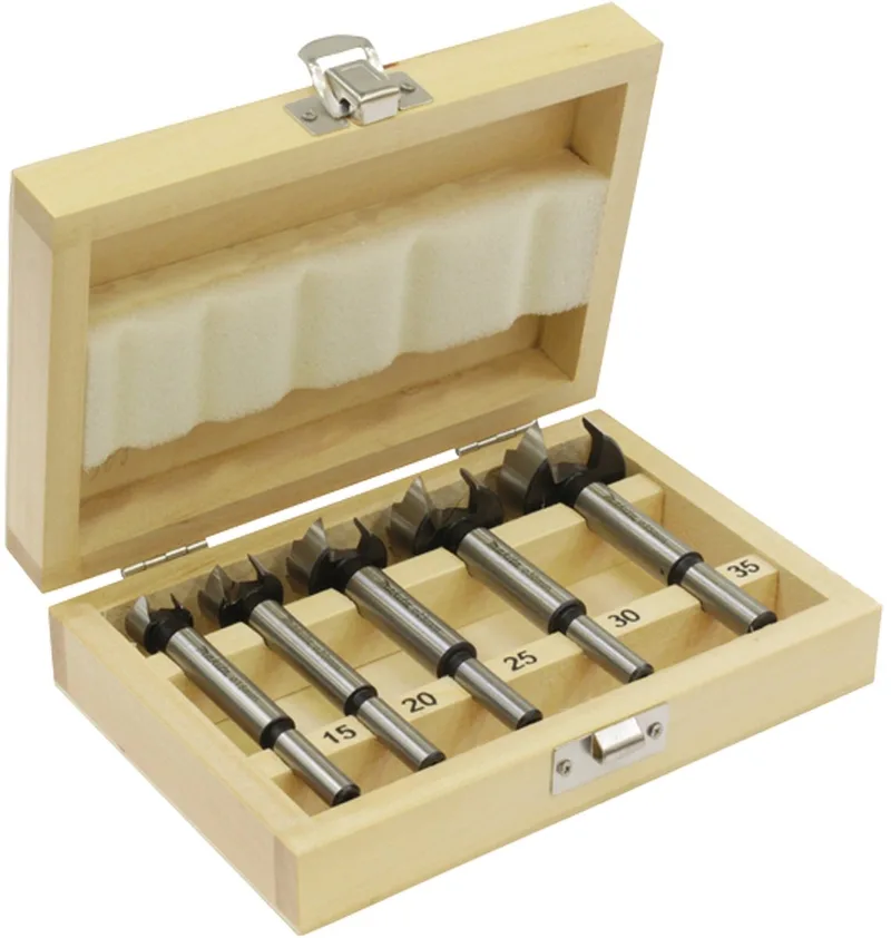 D-47363 5-delige Scharniergat boorset in houten cassette - 15-35mm van Makita – productafbeelding