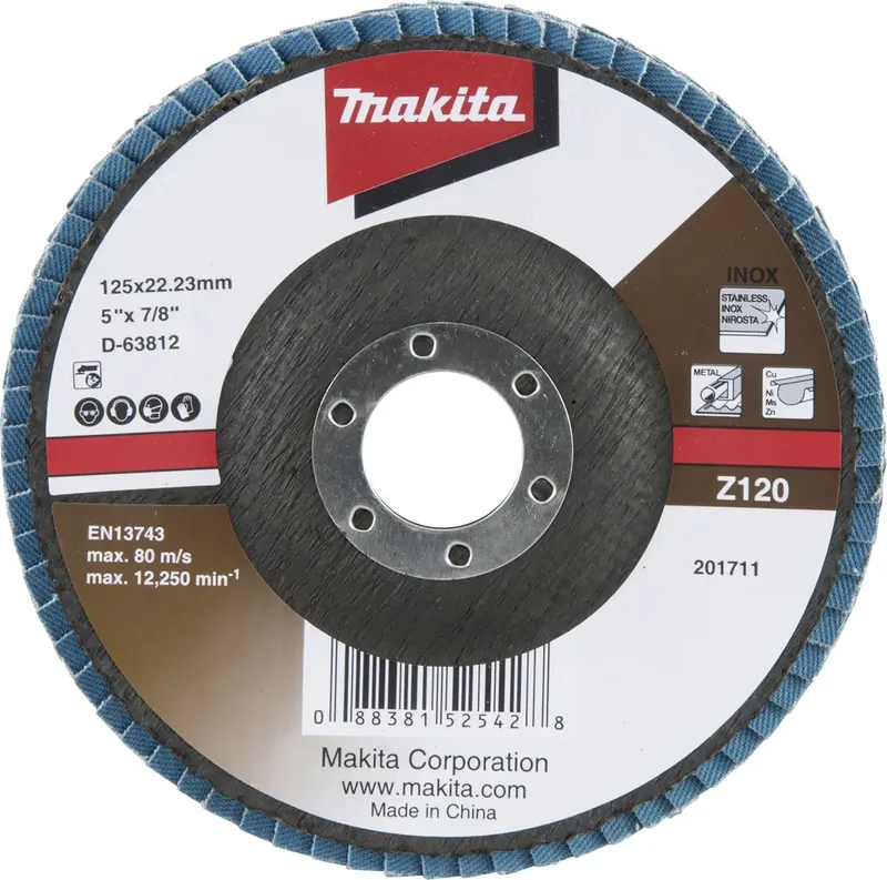 D-63812 Fächerschleifscheibe Durchmesser 125 mm Körnung (num)=120 1 St. von Makita – Produktbild