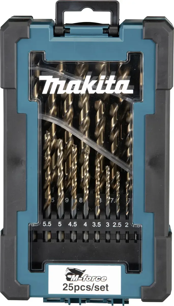 D-67599 Metall Metall-Spiralbohrer-Set 1 mm, 1.5 mm, 2 mm, 2.5 mm, 3 mm, 3.5 mm, 4 mm, 4.5 mm, 5 mm, 5.5 mm, 6 mm, 6.5 mm, 7 mm, 7.5 mm, 8 mm, 8.5 mm, 9 van Makita – productafbeelding