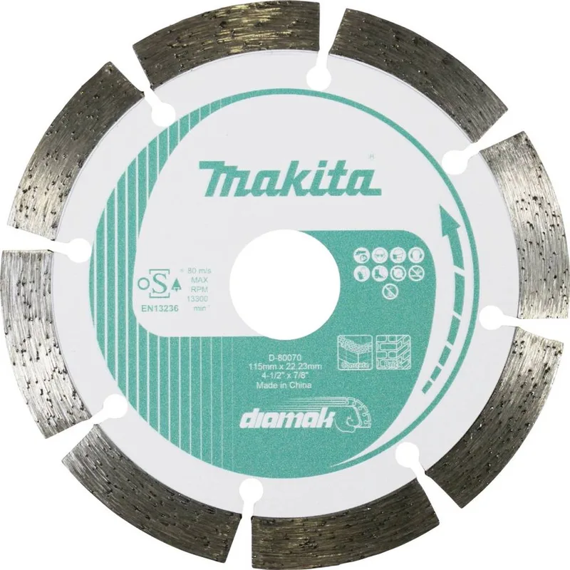 D-80070 Diamanten doorslijpschijf Diameter 115 mm Boordiameter 22.23 mm Beton, Baksteen, Kalkzandsteen 1 stuk(s) van Makita – productafbeelding 1 van 2