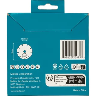 D-80070 Diamanten doorslijpschijf Diameter 115 mm Boordiameter 22.23 mm Beton, Baksteen, Kalkzandsteen 1 stuk(s) van Makita – productafbeelding 2 van 2