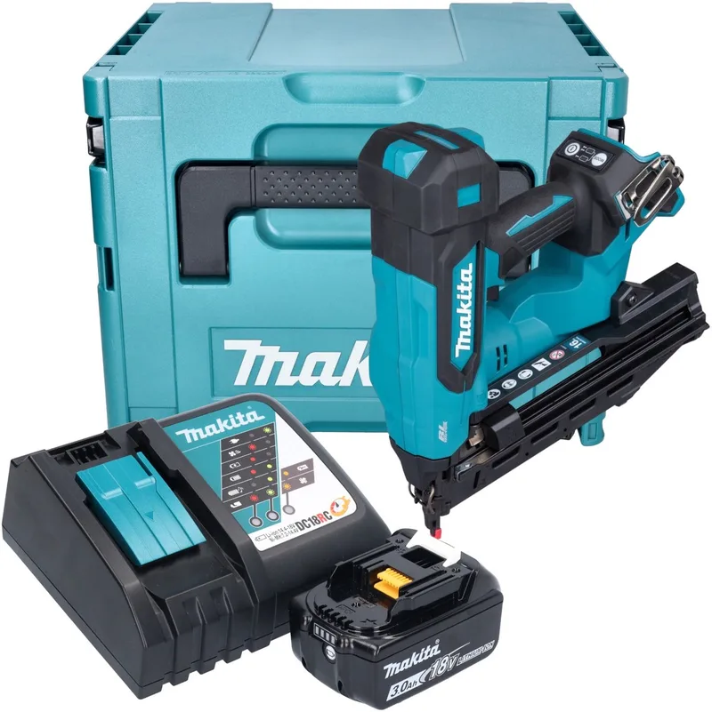 DBN 610 RF1J accu staande spijkermachine 18 V 32 - 64 mm borstelloos + 1x accu 3.0 Ah + lader + Makpac de Makita – image du produit