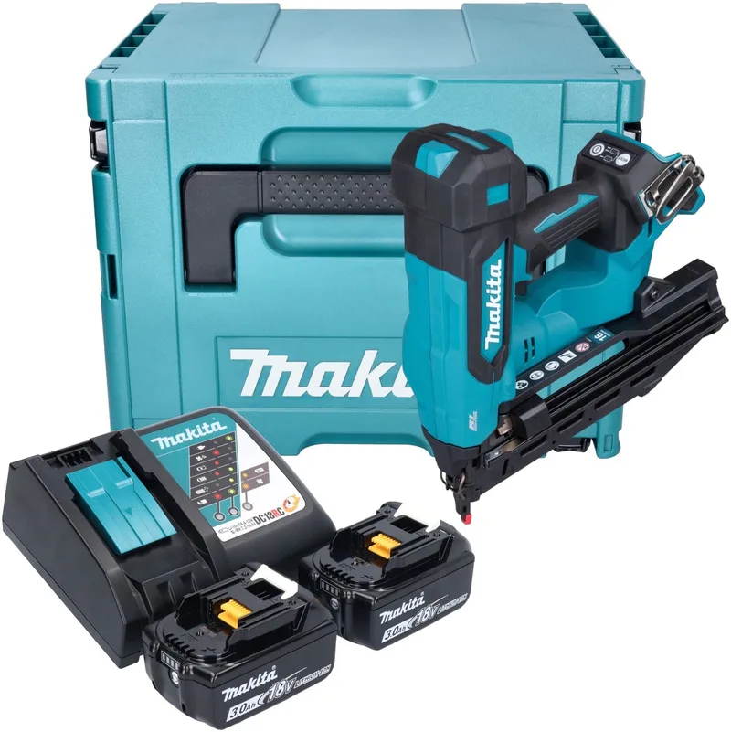 DBN 610 RFJ accu staande spijkermachine 18 V 32 - 64 mm borstelloos + 2x accu 3.0 Ah + lader + Makpac de Makita – image du produit