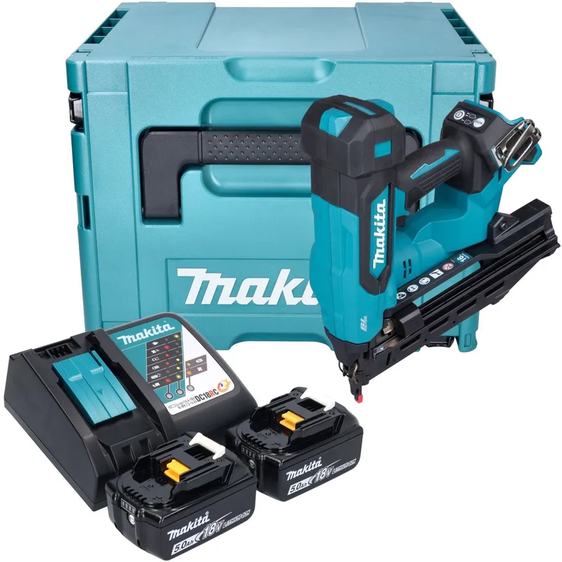 DBN 610 RTJ accu staande spijkermachine 18 V 32 - 64 mm borstelloos + 2x accu 5.0 Ah + lader + Makpac von Makita – Produktbild