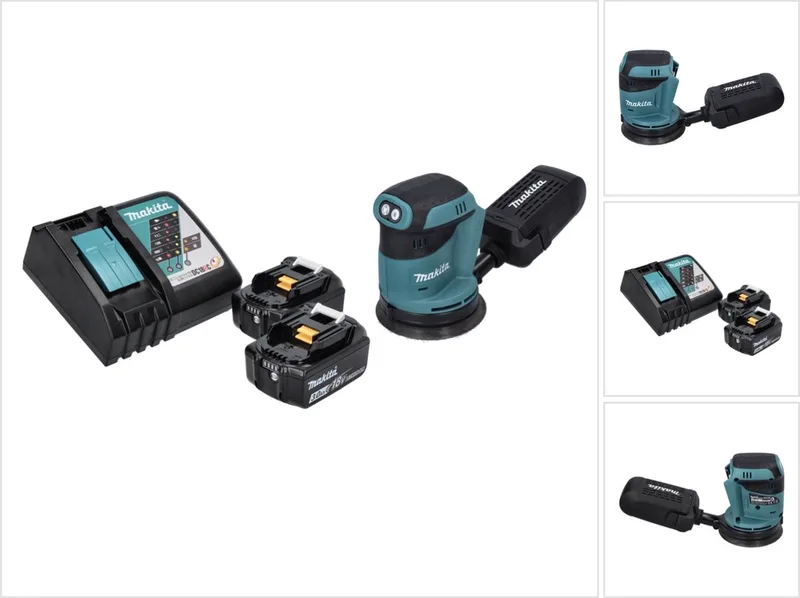 DBO 180 RF accu excentrische schuurmachine 18 V 125 mm + 2x accu 3,0 Ah + oplader fra Makita – produktbillede