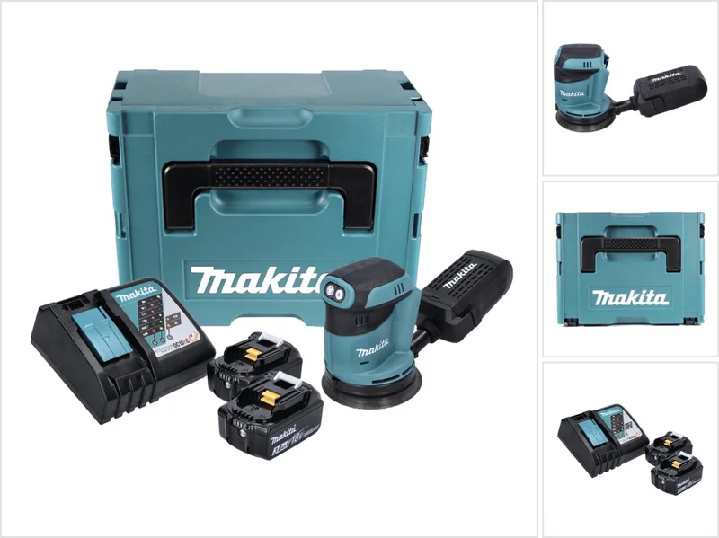 DBO 180 RFJ accu excentrische schuurmachine 18 V 125 mm + 2x accu 3,0 Ah + oplader + Makpac från Makita – produktbild