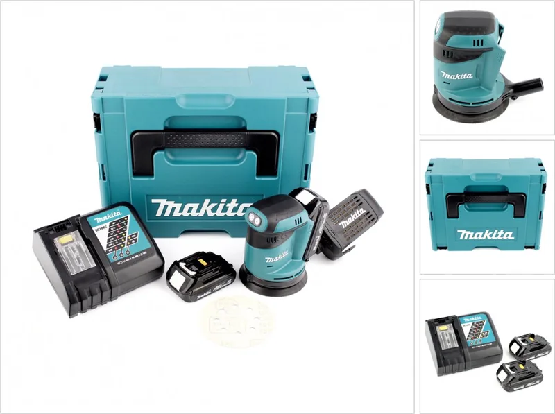 DBO 180 RYJ 18 V accu excentrische schuurmachine + 2x 1,5Ah accu + lader + Makpac de Makita – image du produit