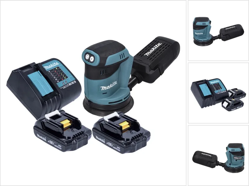 DBO 180 SY 18 V 125 mm accu excentrische schuurmachine + 2x 1,5 Ah accu + lader von Makita – Produktbild