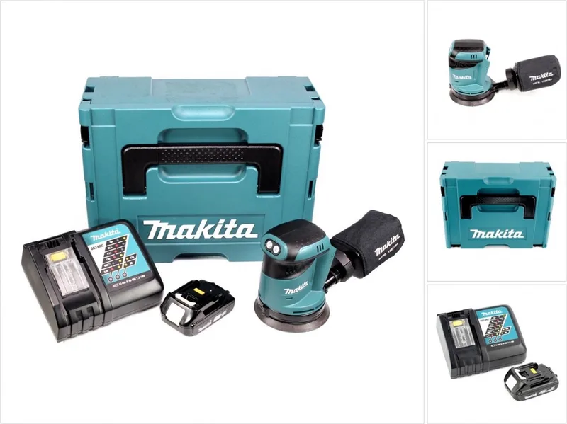 DBO 180 Y1J-D 18 V accu excentrische schuurmachine + 1x accu 1.5Ah + lader + Makpac fra Makita – produktbillede