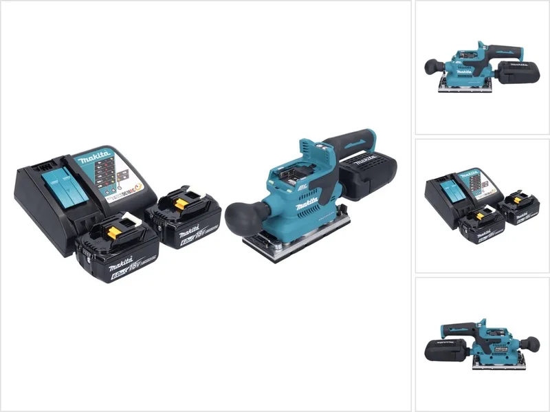 DBO 382 RG accu-excentrische schuurmachine 18 V 93 x 185 mm borstelloos + 2x accu 6,0 Ah + oplader von Makita – Produktbild